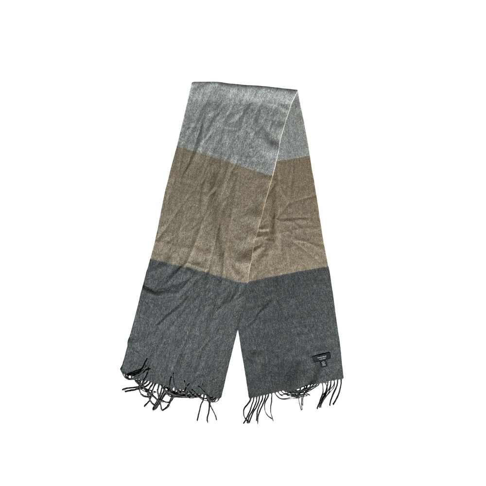 Nordstrom Men's Shop 100% Wool Colorblock Scarf Grey Tan Fringe 73x12